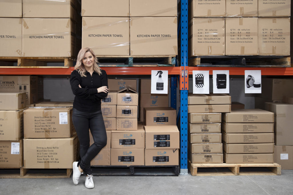 Barkly Basics founder Dr Natasha Malkov in warehouse