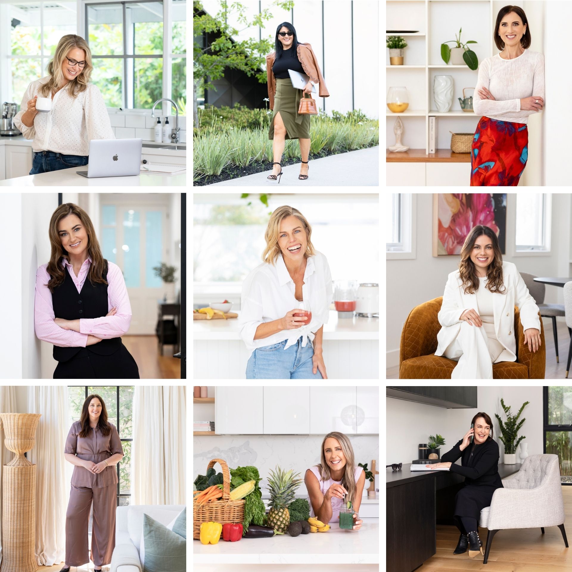 A graphic showing multiple images of personal branding photos of women taken on shoot days