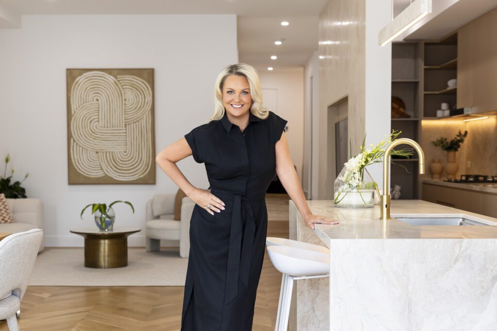 Personal branding photos for real estate agent at styled property